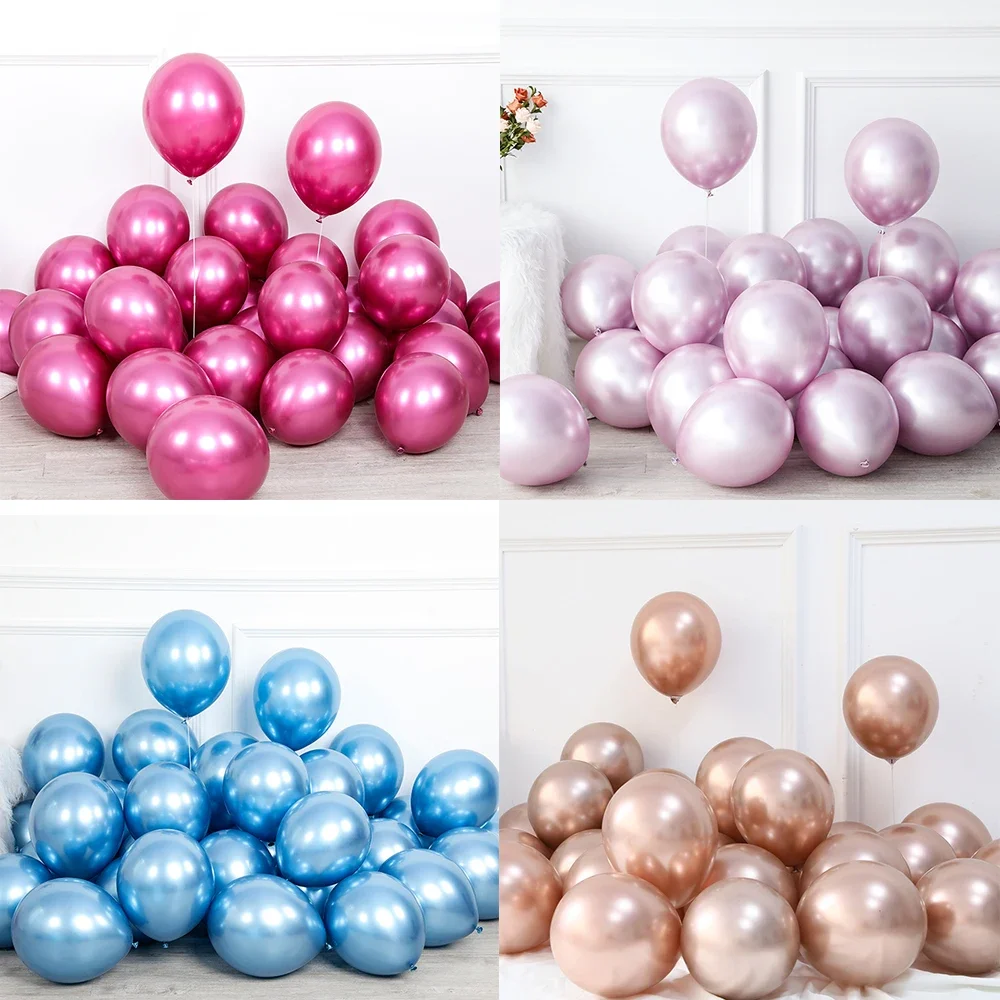 

30pcs 10" Metallic Hot Pink Rose Gold Balloons Set - Glossy Pearl Latex, Thick Chrome, Inflatable Air Balls