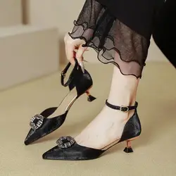 Green Heels Women 2024 Summer Fashion Shallow Mouth Office Ladies Shoes Comfortable Mid-heeled Dress Shoes Elegant Bridal Shoes