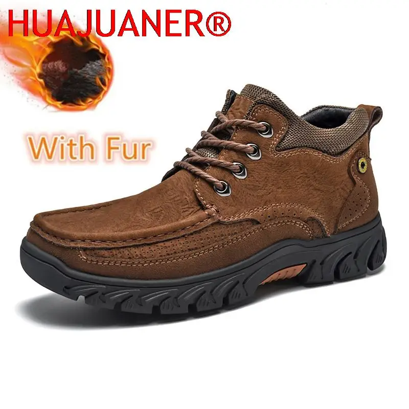 

Natural Cow Leather Men Winter Boots Handmade Retro Men's Shoes Genuine Leather Brand Men Snow Shoes Male Outdoor Hiking Boots
