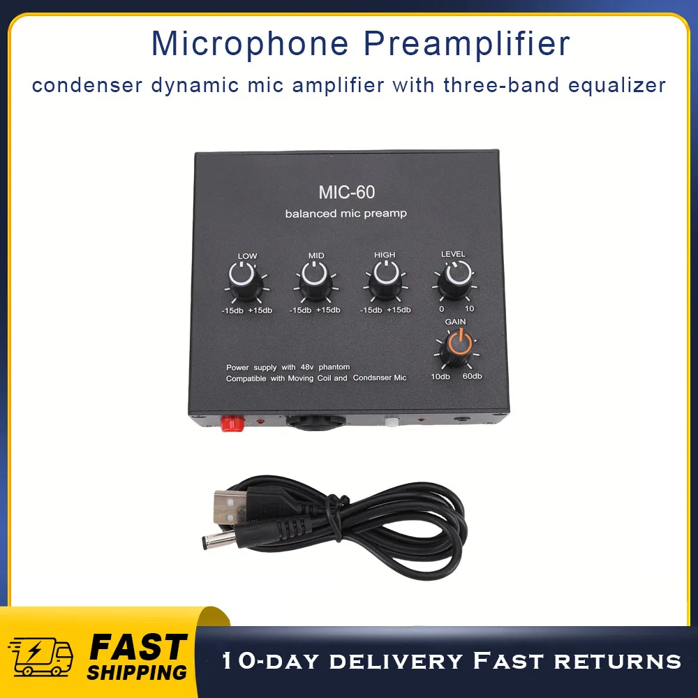 

Микрофонный предусилитель, сбалансированная схема усиления 60 дБ, 3,5 мм, 6,5 мм, интерфейс XLR, микрофонный предусилитель для конденсаторных и динамических микрофонов