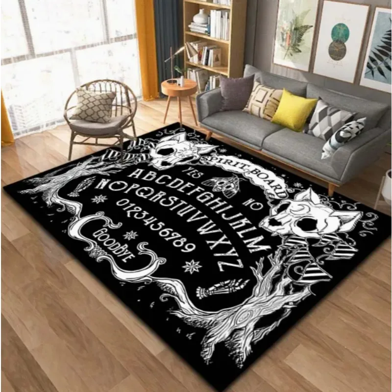 Gothic Skull Floral Pattern Area Mat Non-Slip Rectangle Floor Mat for Indoor Outdoor Garden Patio Handmade Polyester Decorative