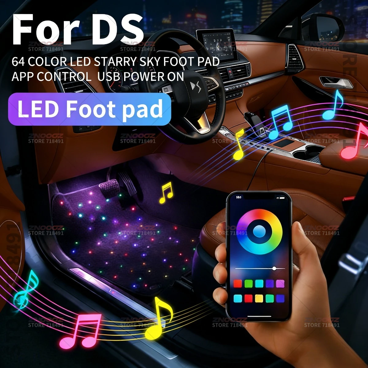 

For DS 3 4 5 7 9 USB Car LED Starry Sky Foot Mat DIY Can Be Cut