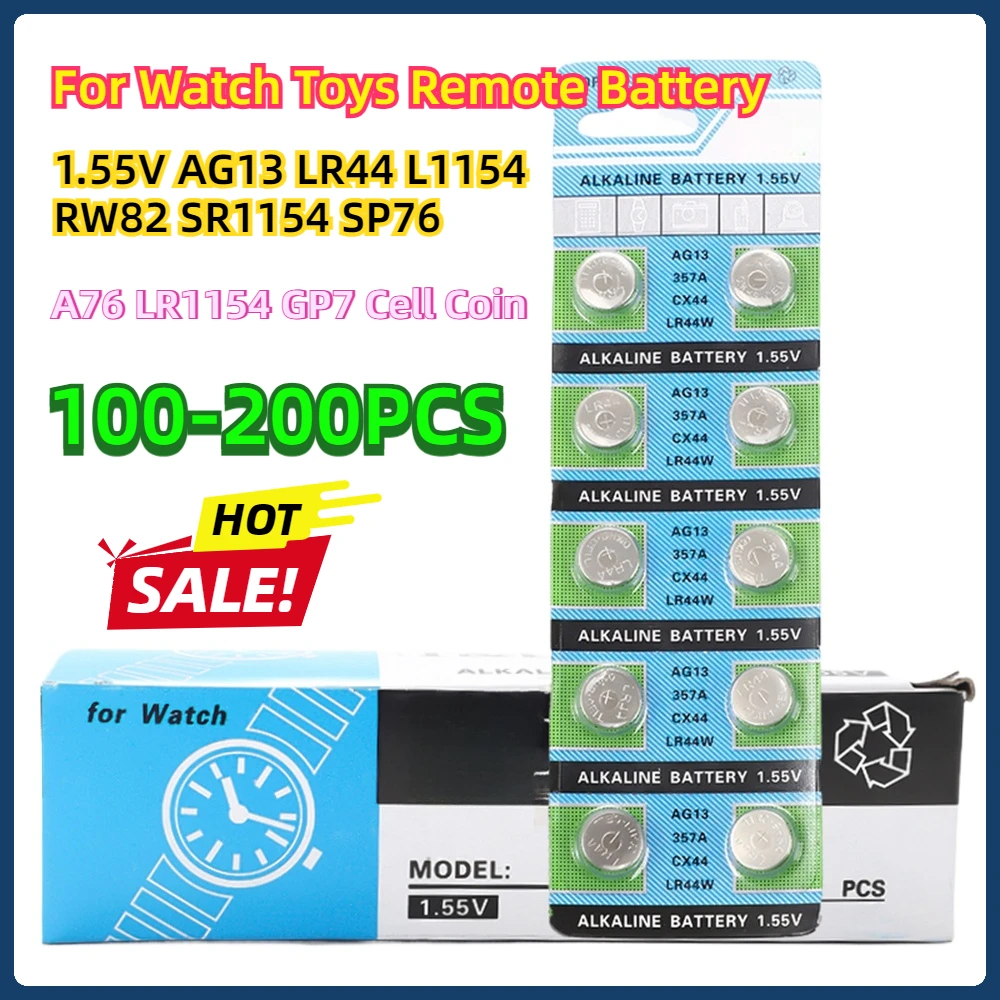 Button Batteries A76 LR1154 GP7 Cell Coin for Watch Toys Remote Battery 100PCS 1.55V AG13 LR44 L1154 RW82 SR1154 SP76 Pila SR44