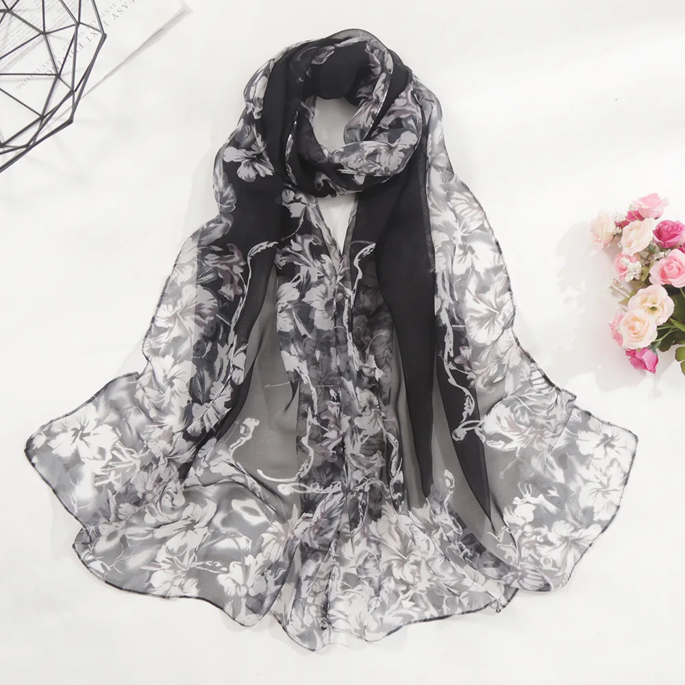 Damski cienki jedwabny szalik Symulacja Wszechstronna stopniowa zmiana Ochrona przed słońcem Gardenia Georgette Elegancki trend w modzie