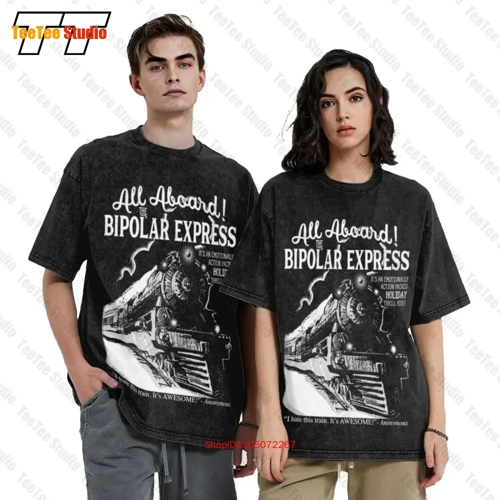All Aboard The Bipolar Express Family Holiday Vintage Oversized T-Shirt YBEN