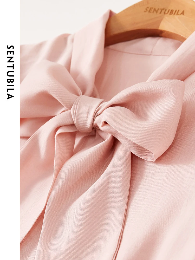 SENTUBILA Elegant Bow Neck Women Blouse Butterfly Sleeve Button Up Shirt 2024 Spring Women\'s Long Sleeves Top Clothing 141C52880