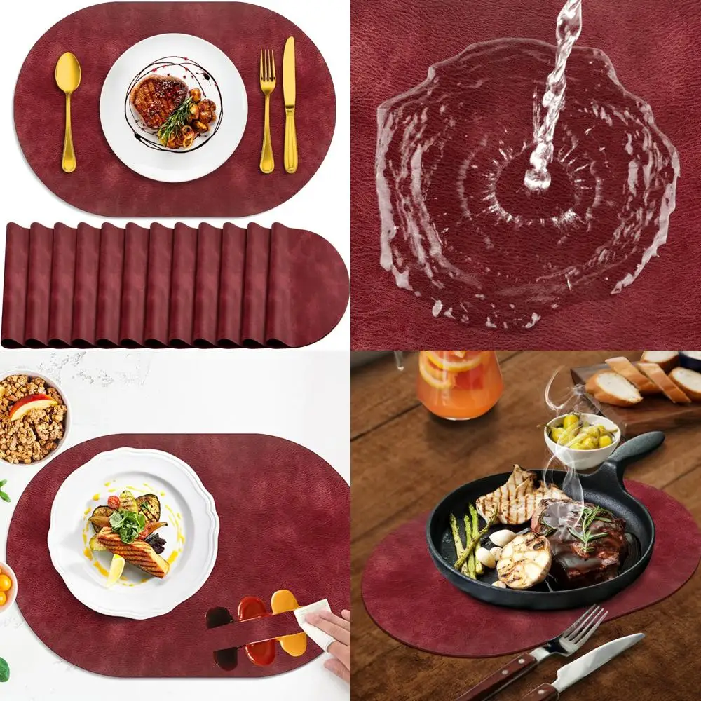 

Набор из 12 термостойких овальных моющихся салфеток из полиуретана, водонепроницаемые и протираемые настольные коврики, 12 x 17 дюймов, прочные для повседневного использования.