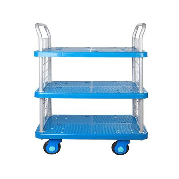 Plastic Library Trolley for Library, 4 Wheels, Blue Platform, Durability Application, New Design, PLA250N-T3-SC