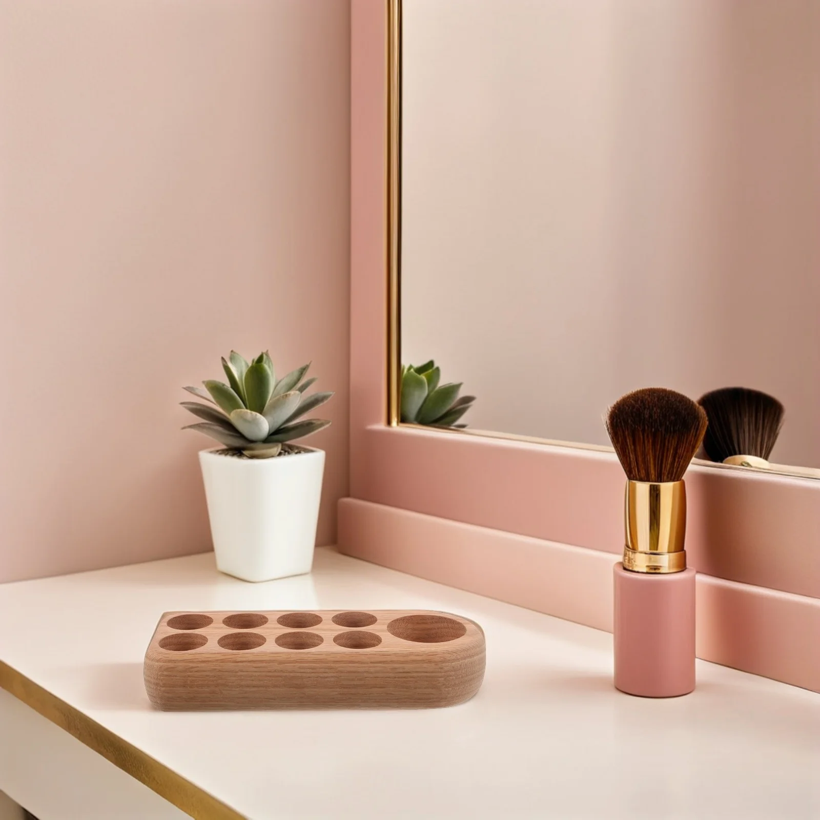 رف تخزين الزيوت العطرية من الخشب الصلب مكون من 9 فتحات منظم لزجاجات العطور وطلاء الأظافر للاستخدام المنزلي والمكتب