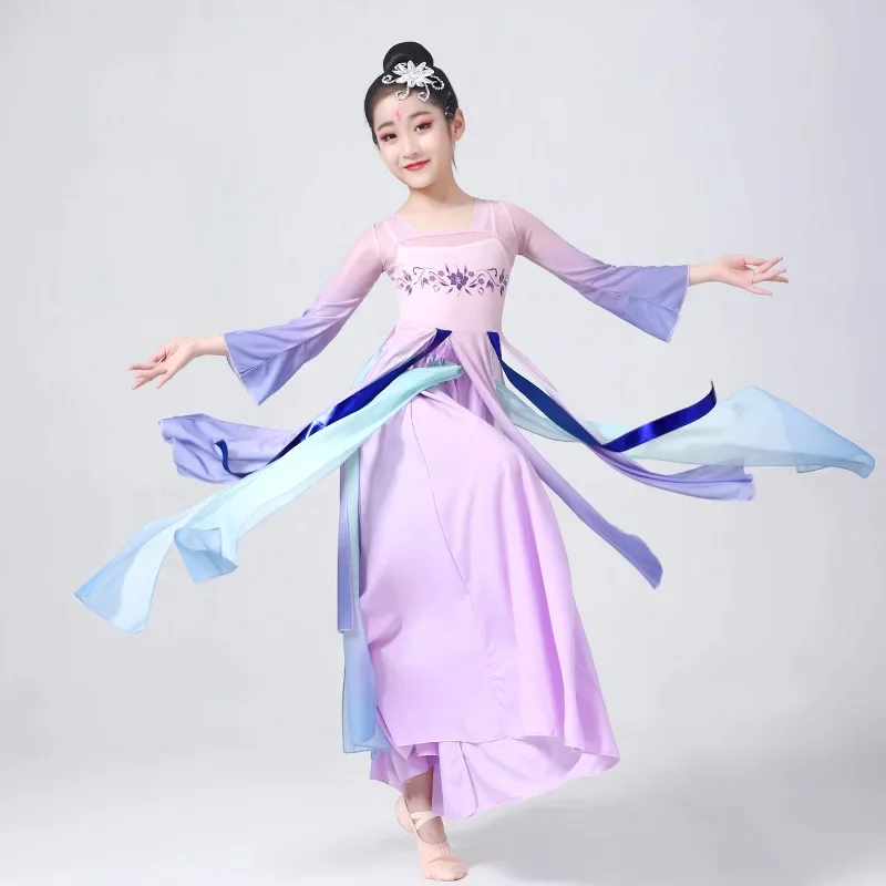 Costume Hanfu chinois pour enfants, olympiques de scène classiques pour enfants, danse parapluie, vêtements ethniques pour filles Yangko, vêtements de performance de danse pour fans