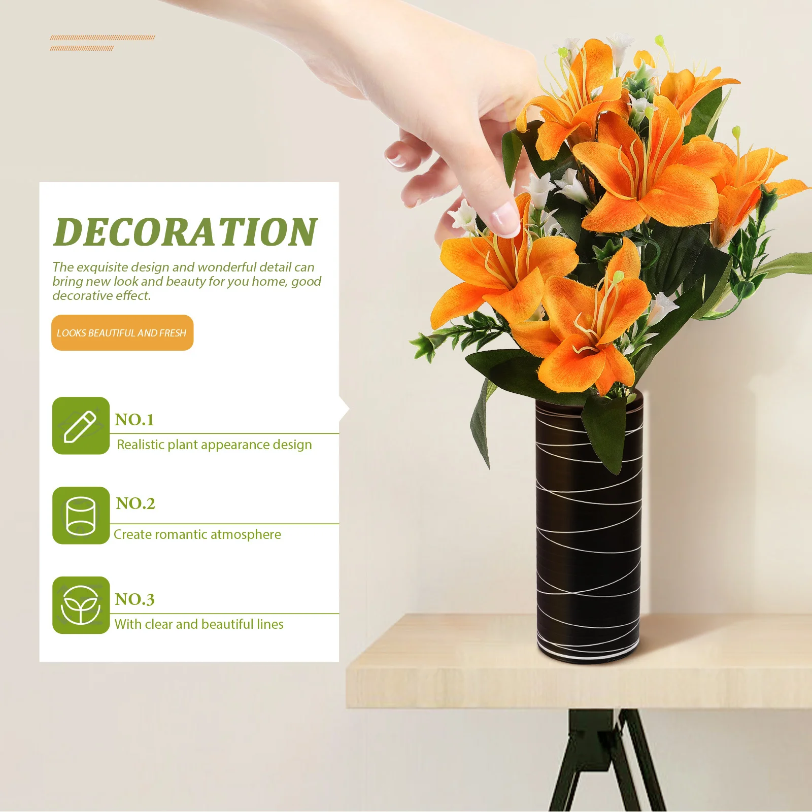 

Artificial Lily Flower Realistic Fake Flower Lifelike Wedding Decoration Plastic Ornament Man-Made Greenery Simulation