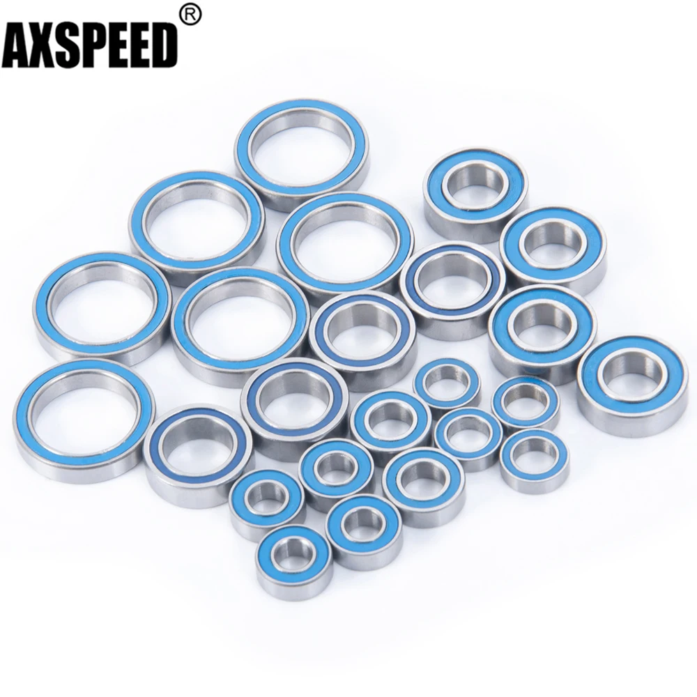 AXSPEED 24Pcs Complete Ball Bearing Kit Metric Blue Rubber Sealed Chrome Steel for 1/8 Axial Yeti XL Kit RTR RC Crawler Car