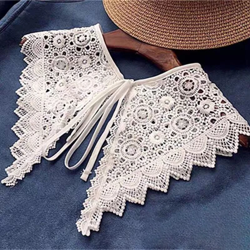 التطريز الجوف خارج شال التفاف طوق كاذبة فتاة حلوة انفصال الدانتيل متابعة Capelet وشاح الرقبة أعلى الياقة الزخرفية #1