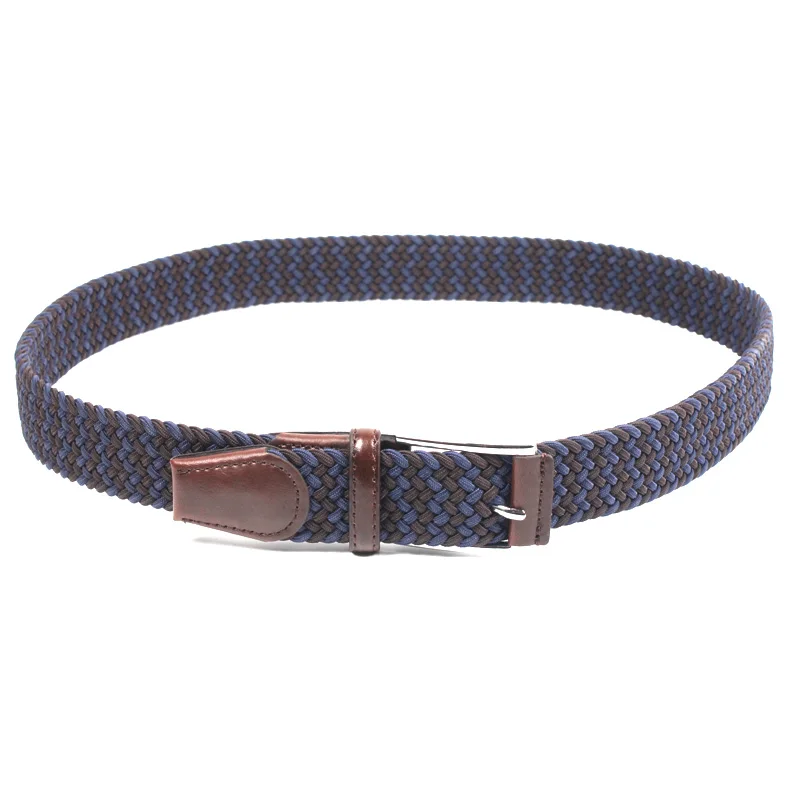 No Holes Stretch Belt for Men No Show Invisible Elastic Woven Belt with Leather End and Metal Buckle Adjustable Waistband