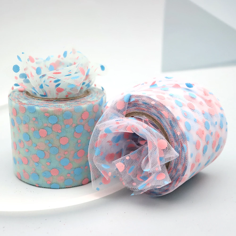 6cm 25yards Tulle Roll Colorful Polka Dotted Gauze Mesh Tape For DIY Handmade Hair Ornament Baby Headwear Bowknot Doll Clothes