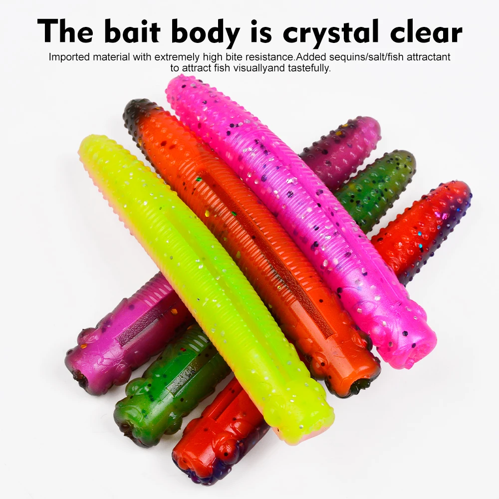 Sunlure 6.8cm Artificial Bait 14pcs/bag Silicone Worm Lure Slow Sinking Worm Bass Wobblers Scented Salt-Infused Breadworm Bait