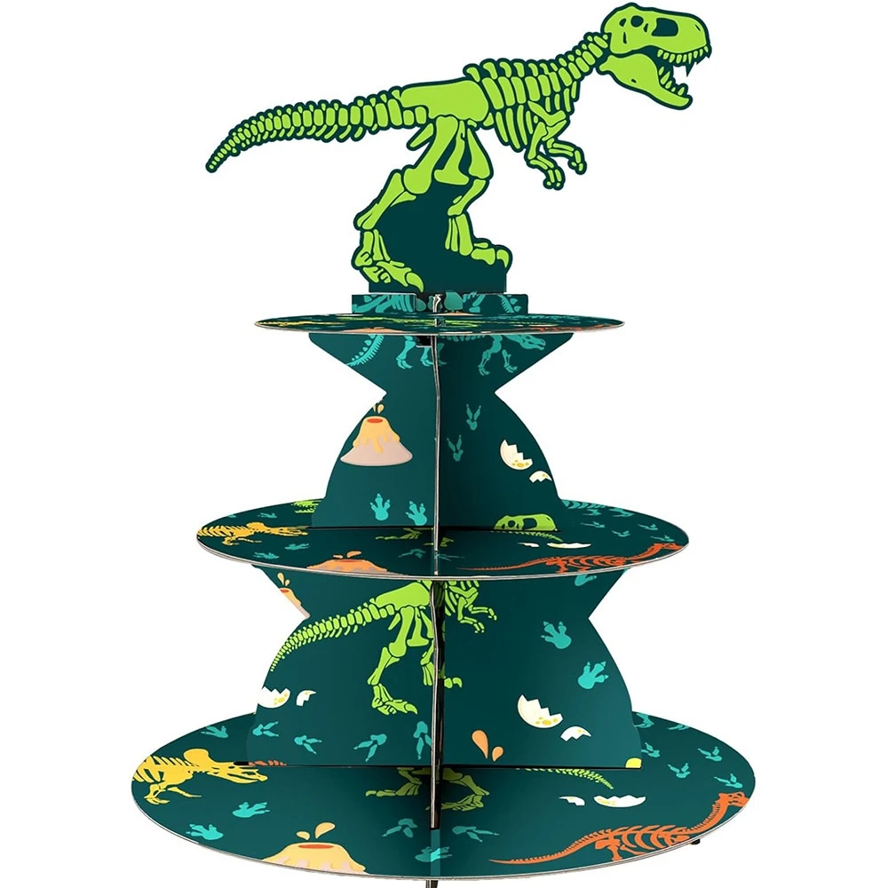 3-stufiger Dinosaurier Cupcake Stand Kinder Junge bevorzugen Geburtstag Dinosaurier Party Dekorationen Dschungel Dinosaurier Dessert Turm Party Kuchen Stand