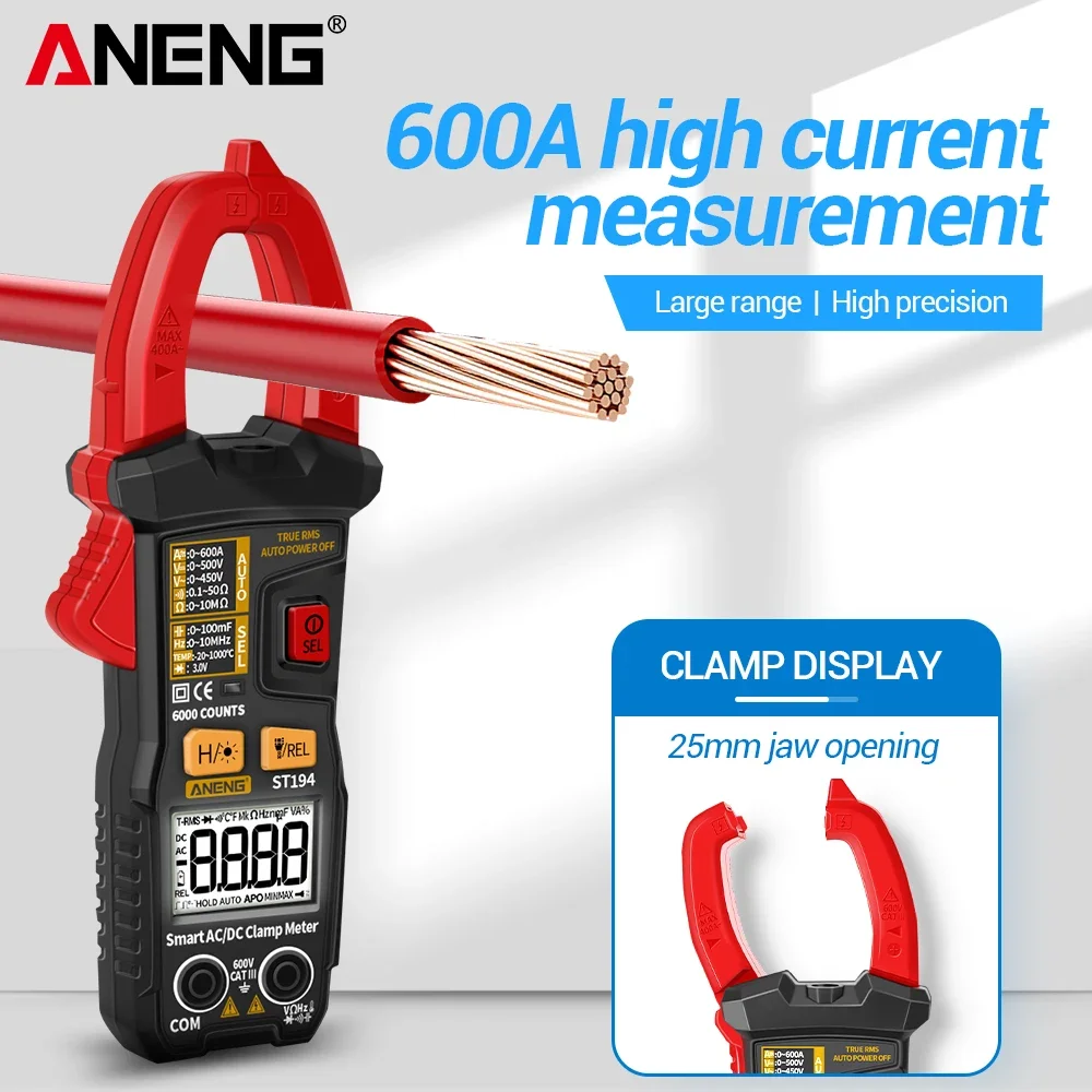 ANENG ST194 6000 Count Digital True RMS Multimeter Clamp Meter DC/AC Current Clamp Voltage Car Tester Hz Capacitance Ohm Tool