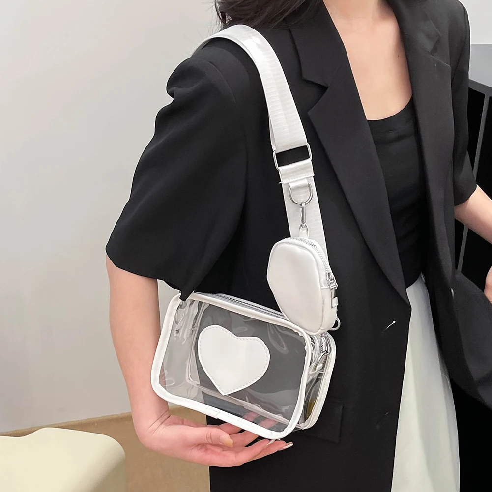 

Transparent PVC Shoulder Bag Fashion Love Women Messenger Bags Casual Portable Waterproof Adjustable Strap Simple with Small Bag
