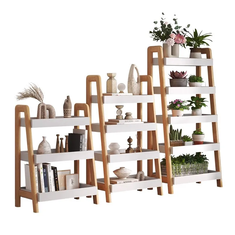 

Solid wood bookshelf Log color shelf Study multi layer storage shelf Bookcase