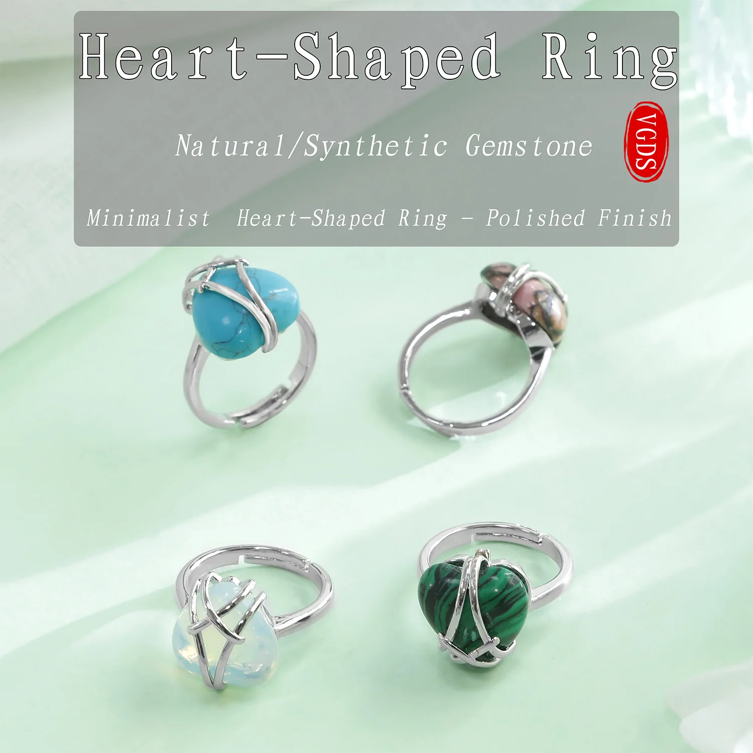

Natural Crystal Heart Shaped Ring for Couples Fashionable Charm Jewelry Versatile Men And Women Personalized Holiday Gift