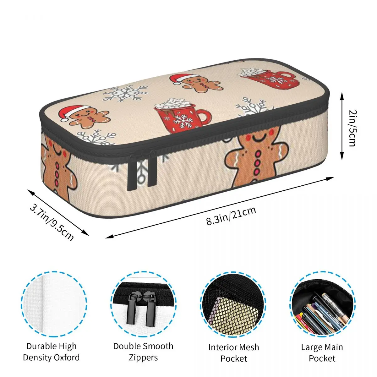 Merry Christmas Tree And Gingerbread Men Pencil Case for Kids Gifts Pen Box Pencil Bag Stationery Supplies Pen Holder Bag