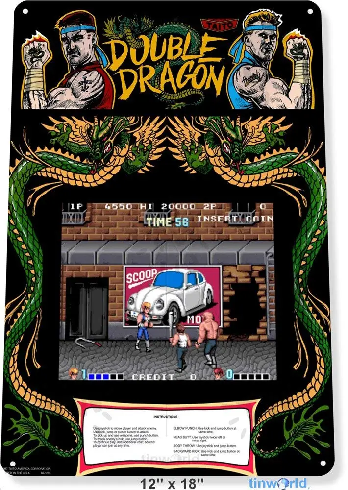 Unoopler TIN Sign Double Dragon Arcade Game Room Art Marquee Console Metal Decor