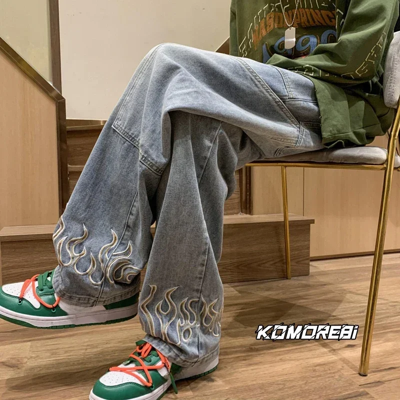 

Autumn Wide-leg Jeans High Street Men's Jeans Casual Straight Stretch Vintage Washed Pants Denim Trousers Baggy Jeans Streetwear