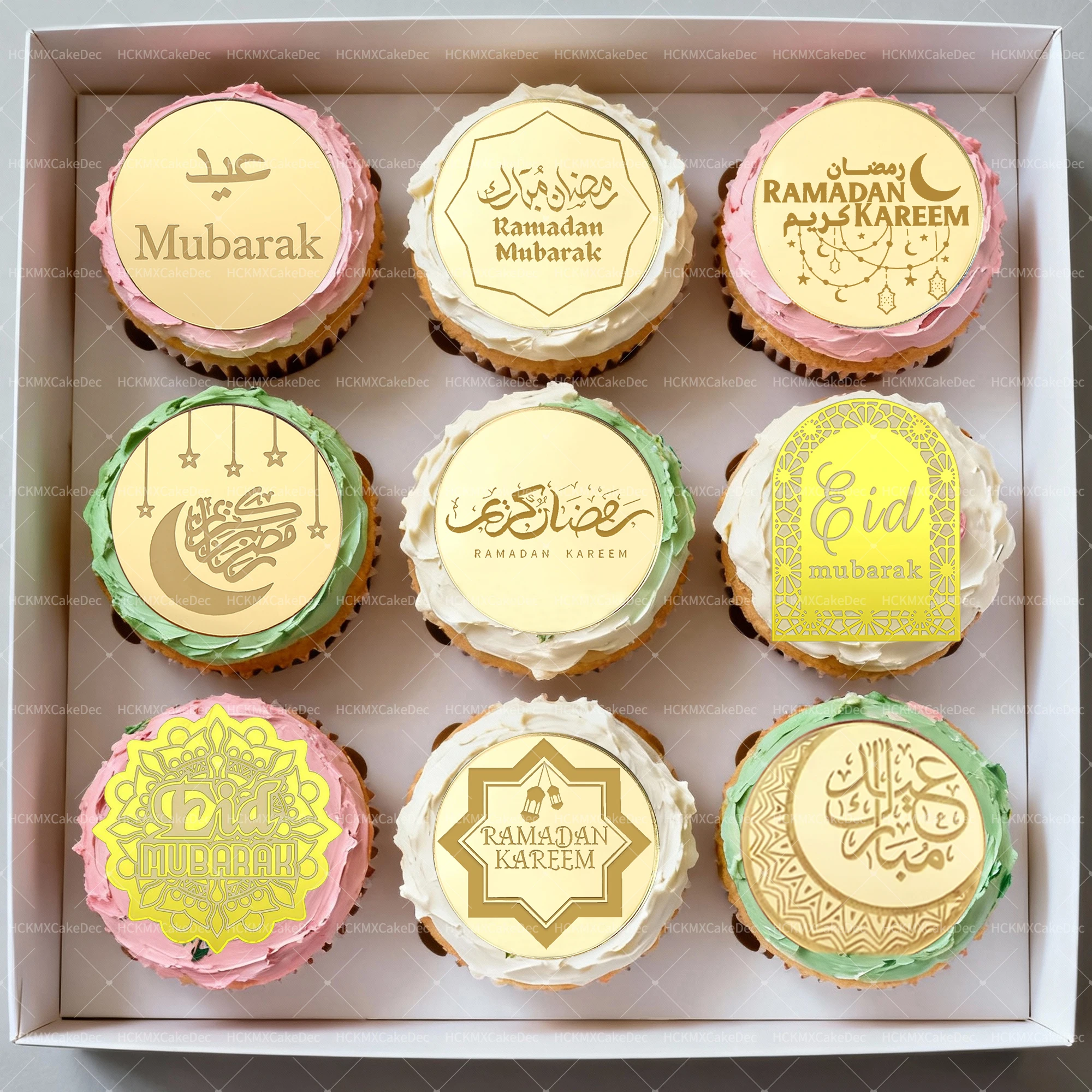 5 stücke/10 stücke Eid Mubarak Ramadan Kareem Acryl Cupcake Topper Spiegel Gold Kuchen Topper Ramadan Mubarak Party DIY Dekorationen supp