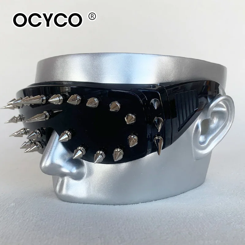 2026 Steampunk-Sonnenbrille für Herren und Damen, Cyberpunk, Gothic, großer Rahmen, Nieten, Spikes, Sonnenbrille, Unisex, Punk-Brille für Reisen, Festival