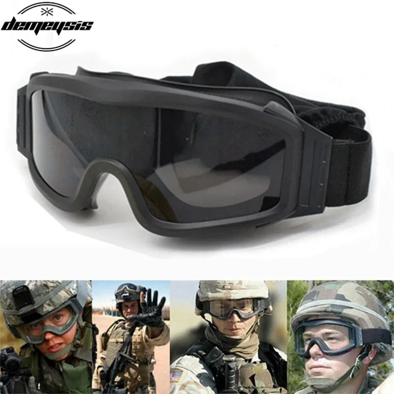 Tactical Goggles with 3 Lens Combat Glasses Airsoft Paintball Eye Protection for Cs Wargame Motorcycle Hiking