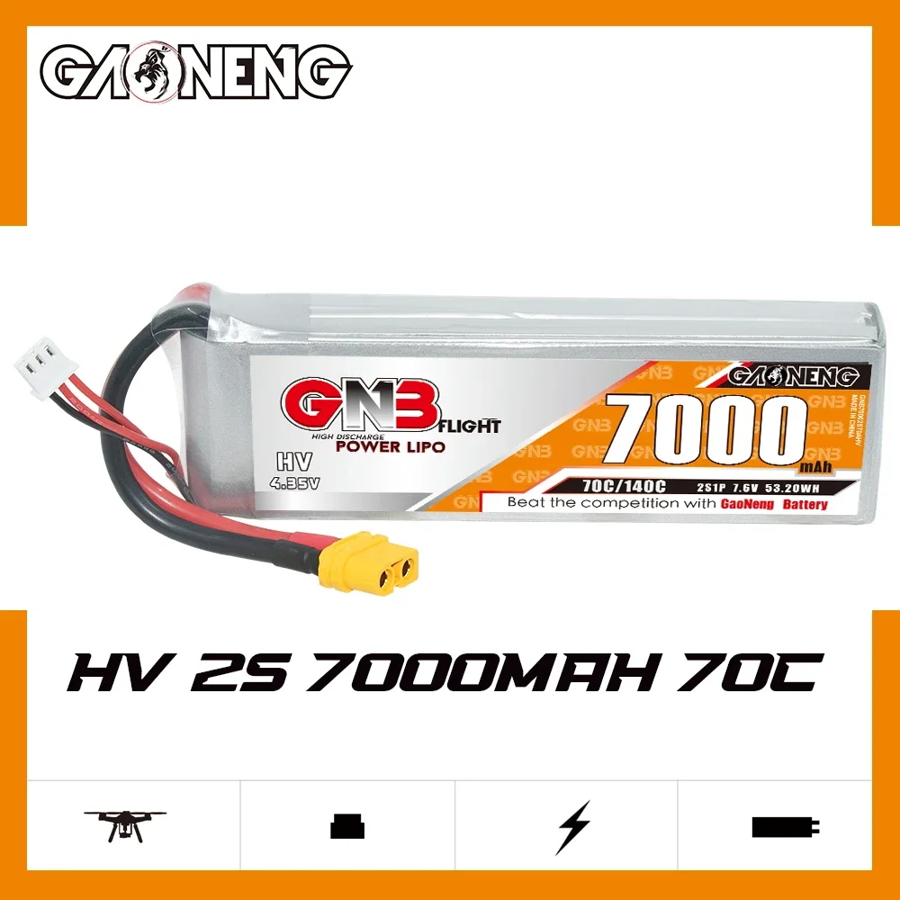 

GAONENG GNB 7000mAh HV 2S 70C 140C 7.6V XT60 LiPo Battery Touring Car Drift Car Racing Boat EvaderSlash 4×4