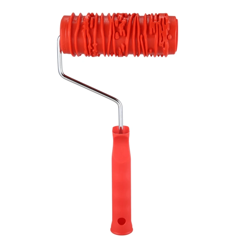 6 Inch Painting Roller With Handle Rubber Wood Pattern Graining Knurling Tool For Wall Decoration Red