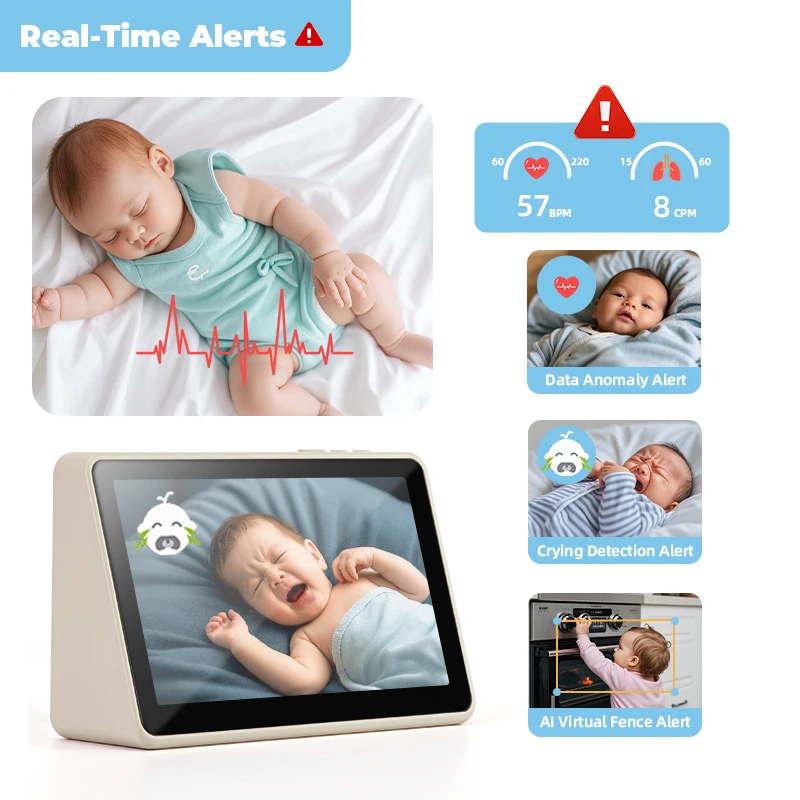 7 Inch Touch Screen Smart Baby Monitor, Heartbeat & Breathing Tracking Camera, Split Screen Video & Virtual Fence Function