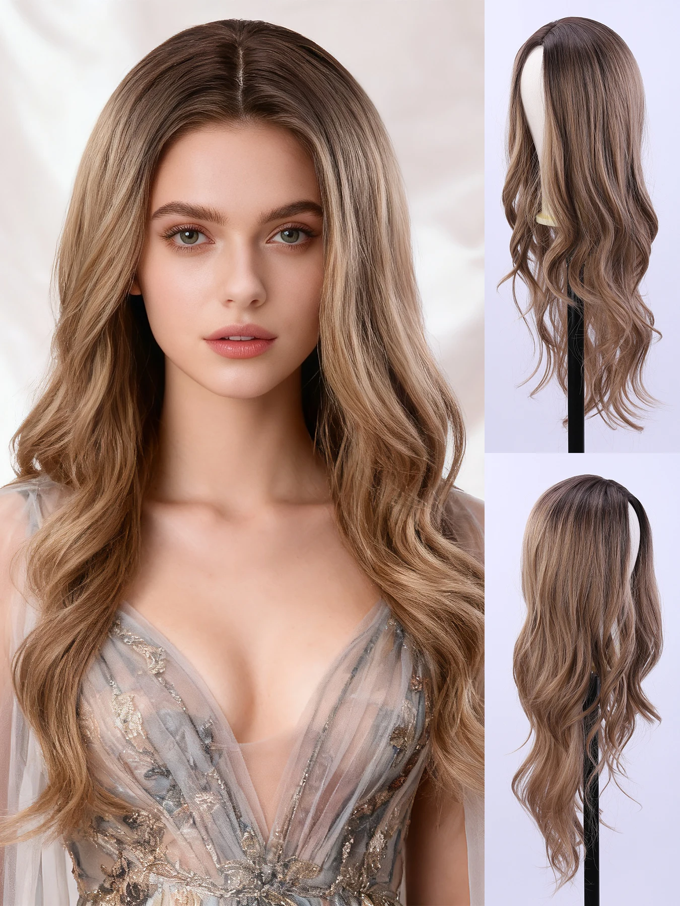 

1 elegant and fashionable women's synthetic high-temperature fiber wig, fashionable hairstyle, safety rose mesh cap design