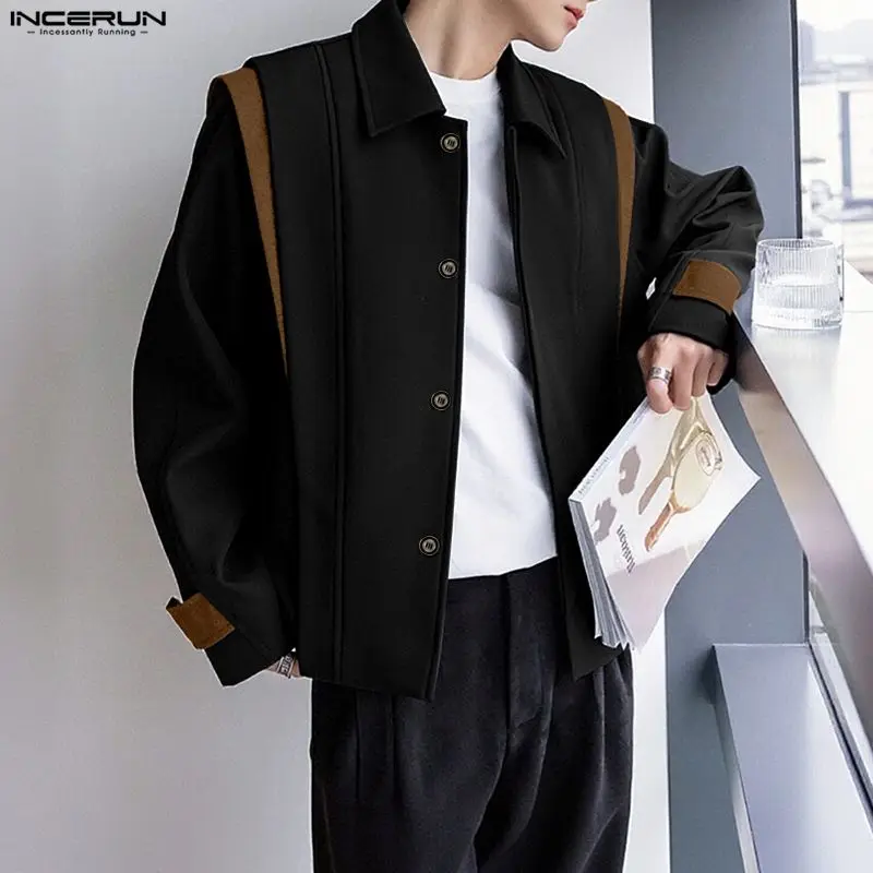 INCERUN سترات رجالية بألوان متعددة مع طية صدر السترة وأكمام طويلة وأزرار معاطف رجالية ملابس خروج فضفاضة على الطراز الكوري ملابس خارجية عصرية
