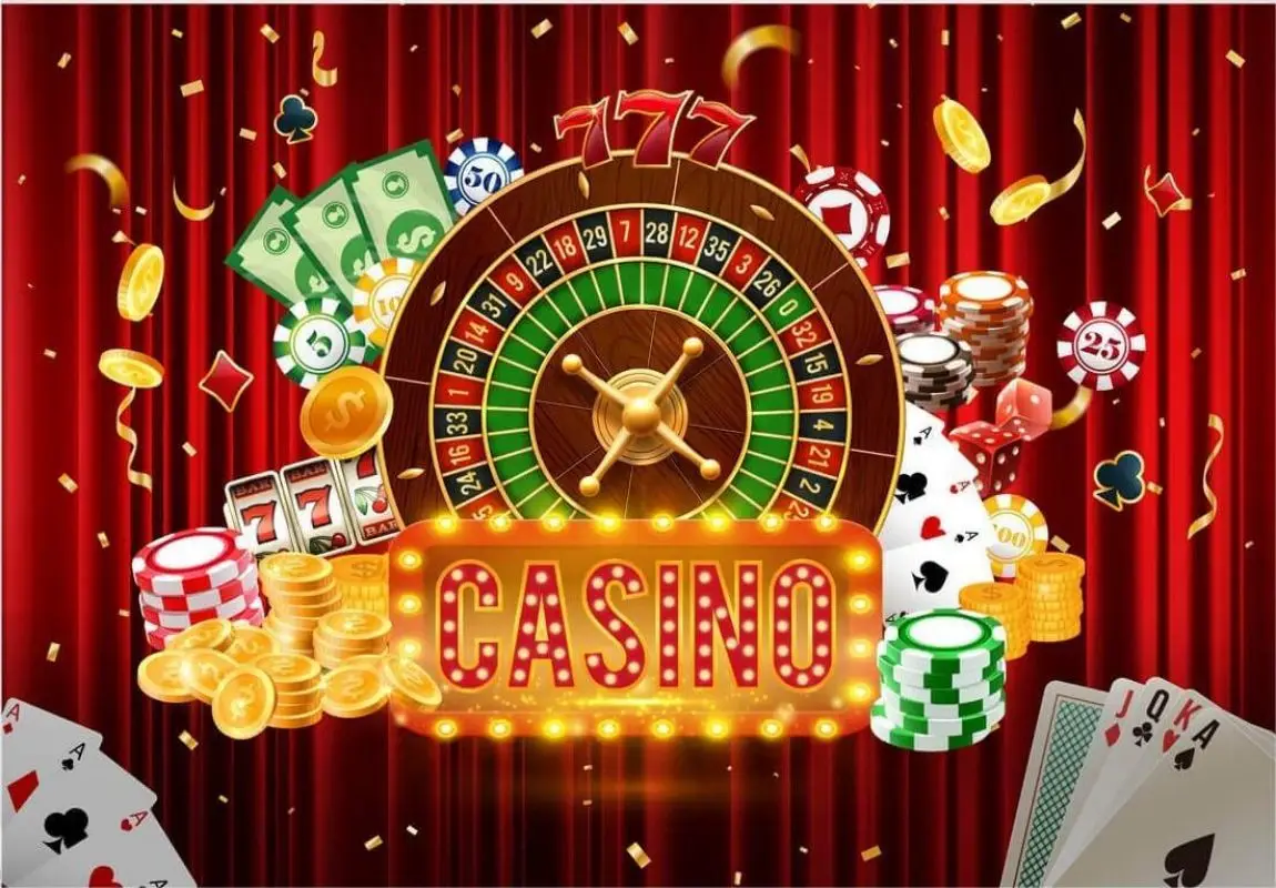 Casino Night Backdrop for Birthday Party Las Vegas Poker Dice Red Photography Background Slot Machine Banner Decorations Banner