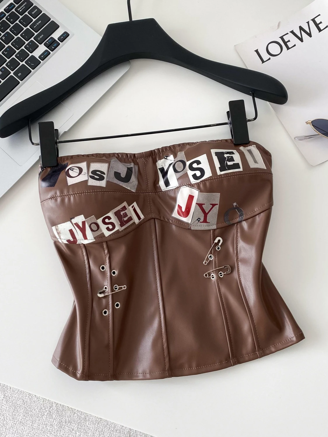 Foamlina Mode Steampunk Stijl Tube Top voor Dames Sexy Strapless Mouwloze Letters Print PU Leer Slanke Bodycon Crop Top