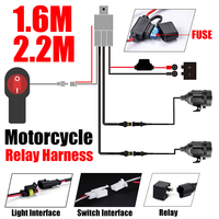 Motorcycle Fog Light Relay Harness Switch 1.6/2.2M Wiring Cable On Off Button Kit With Fuse For Headlight Spotlight Work Light