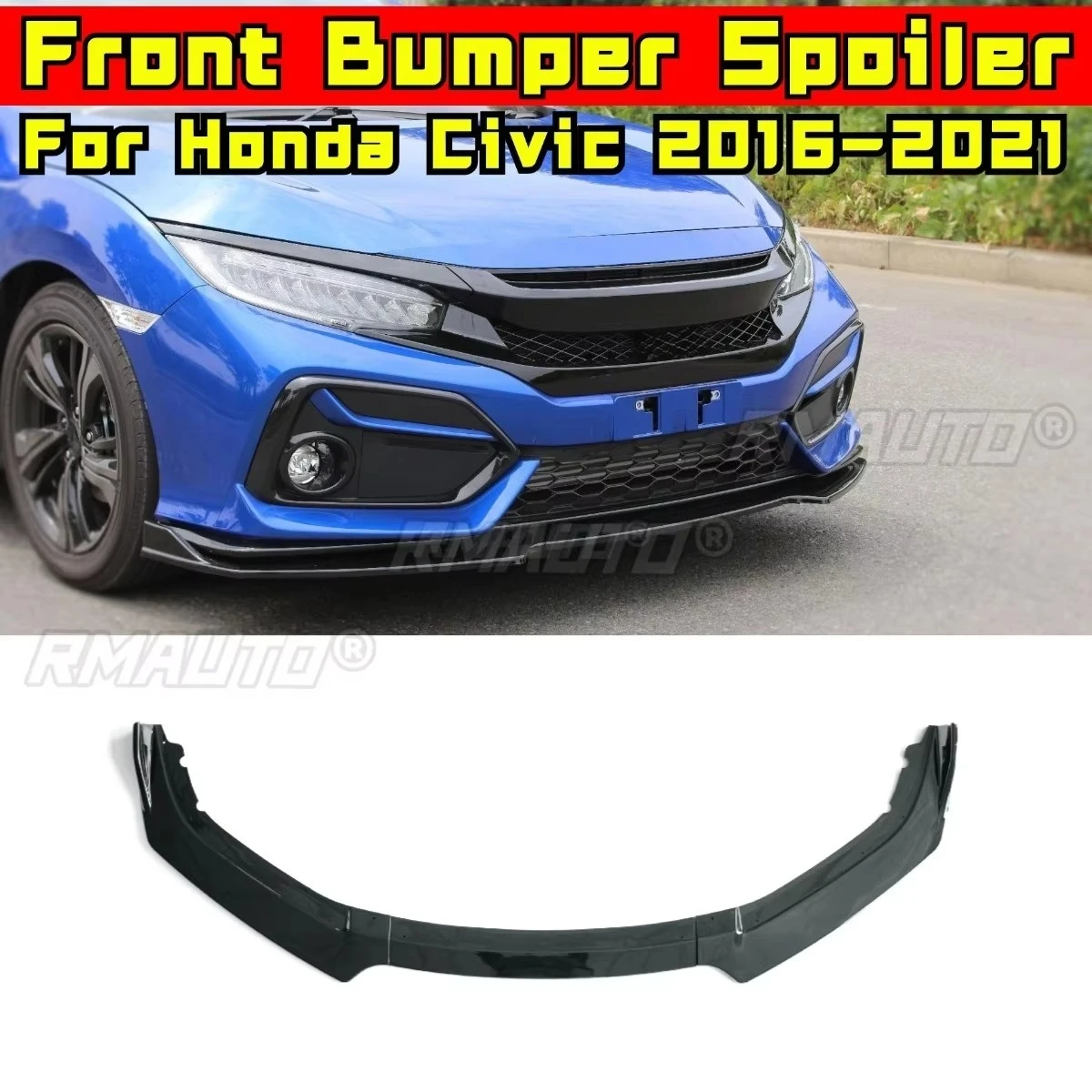 

Передний бампер автомобиля, диффузор, спойлер, глянцевая черная модификация, деталь для Honda Civic 2016-2021, защита бампера, автомобильные аксессуары