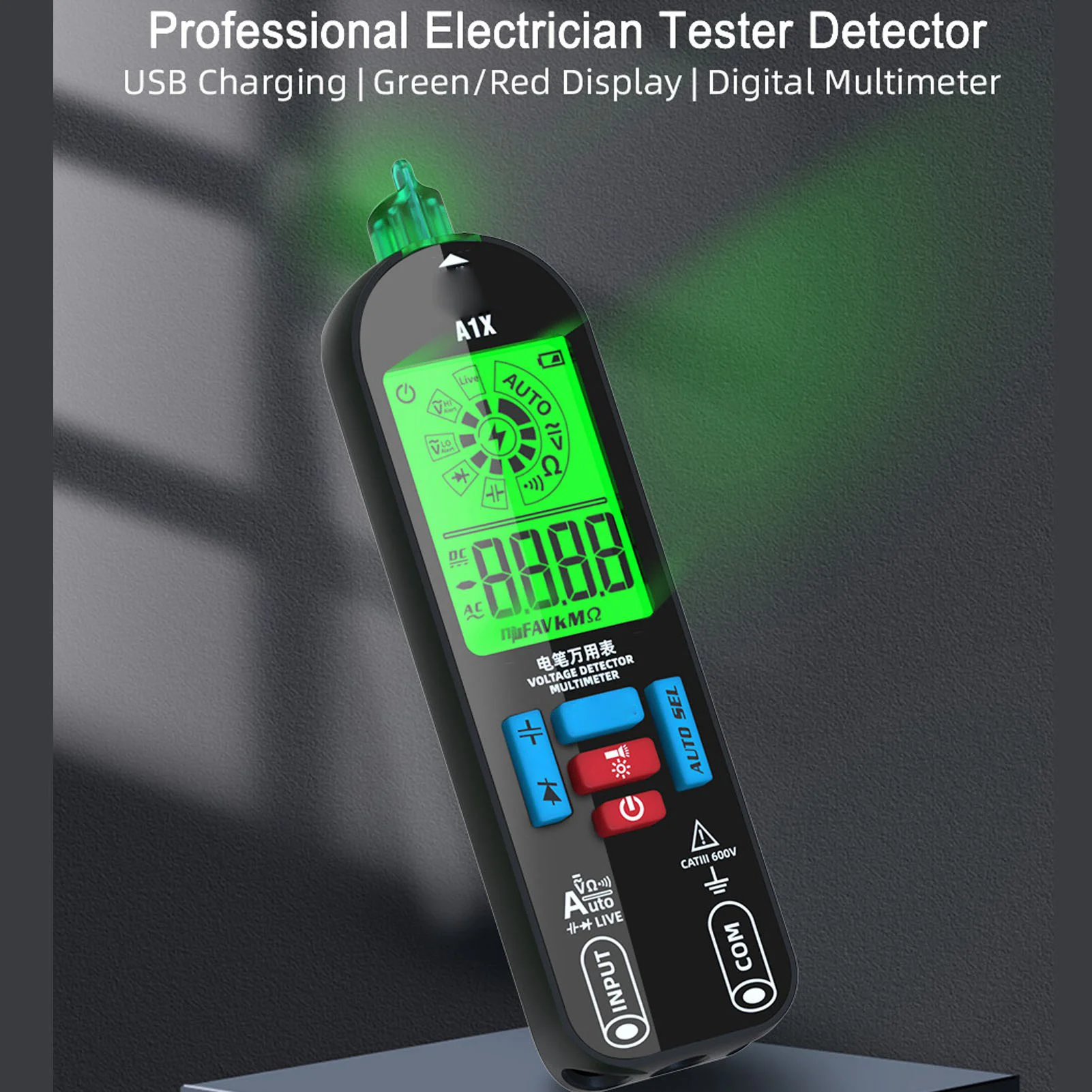 A1X Detector de Tensão Multímetro Faixa Automática Caneta Recarregável Tipo BSIDE Mini Testador Digital