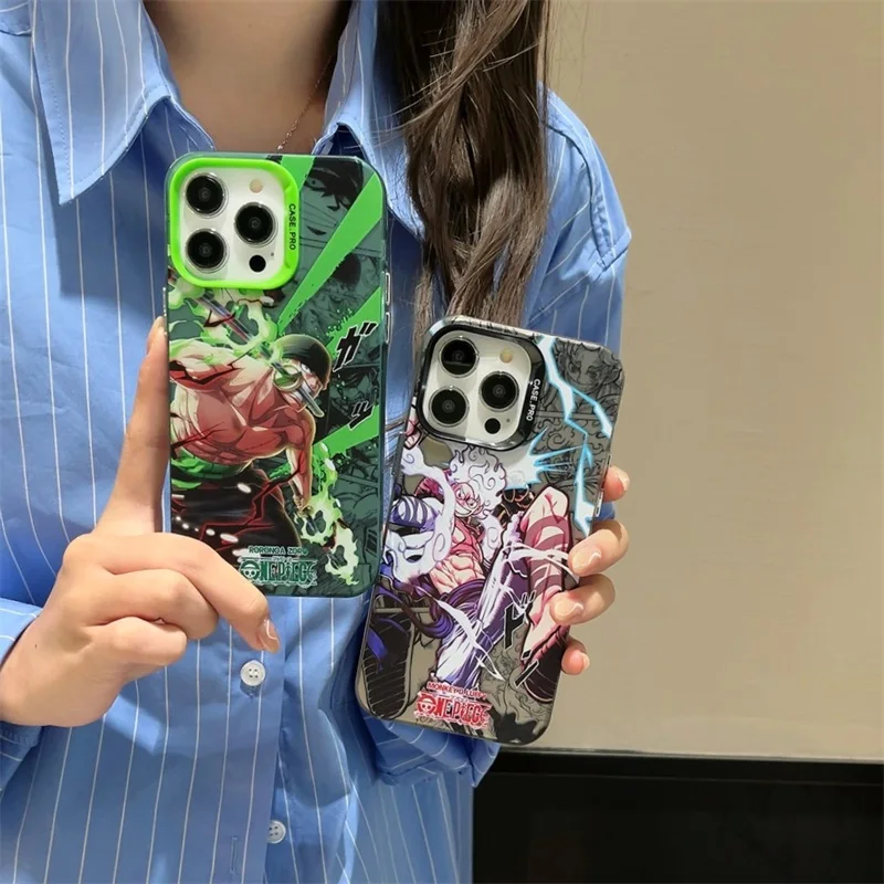 Cartoon Cute O-One Piece Phone Case for IPhone 15 14 13 12 11 Pro Max Luxury Anime Glossy Luffys Roronoas Zoros Back Cover Funda