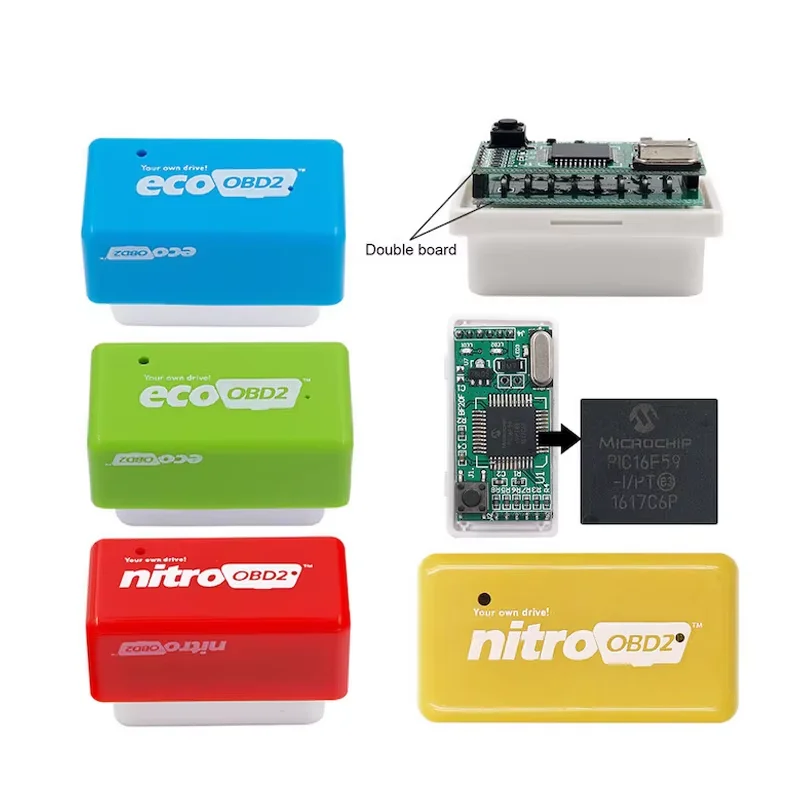 

ECO OBD2 Двойная пластина Fuel Saver Подходит для автомобилей и грузовиков со считывателем чипов Диагностический инструмент Plug and Play Сканер Тюнер Коробка