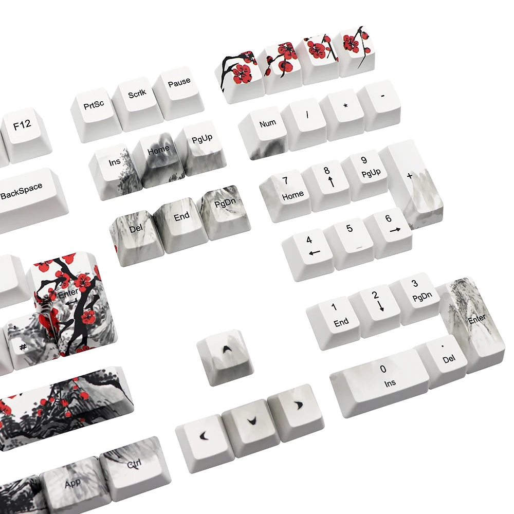 Cool Jazz Plum Blossom Keycap Germany France Spain Layout ISO Dye Sub Keycaps For TKL87 GMMK pro AZERTY Keyboard Cap Custom Set