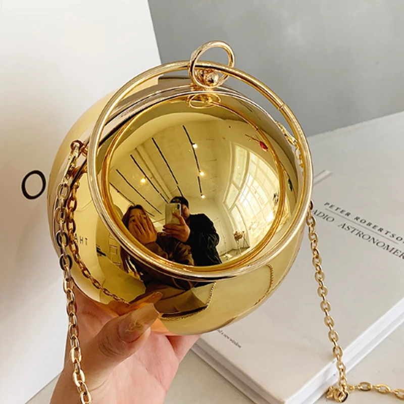 

Golden acrylic evening bag fashion round ball shaped women bag chain single shoulder crossbody bag