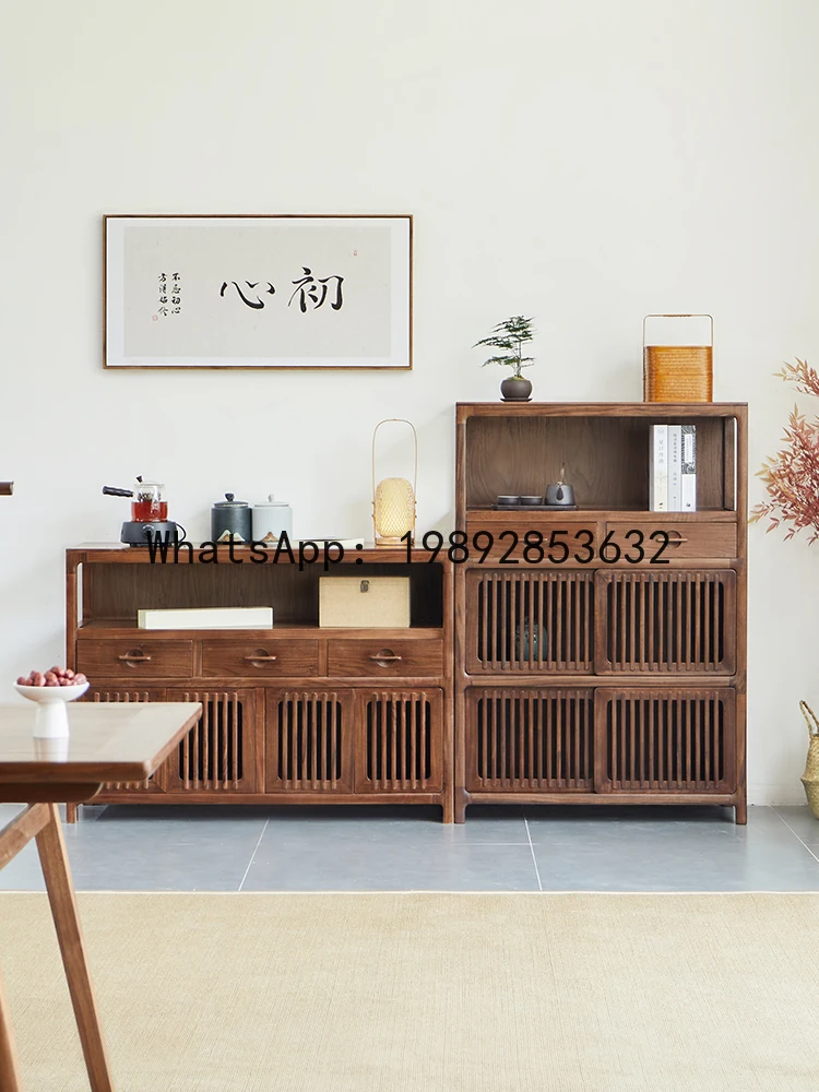 YFY New Chinese Style Black Walnut Solid Wood  Display Cabinet Multi-Functional Combination Cabinet Wall-Mounted Multi-Layer