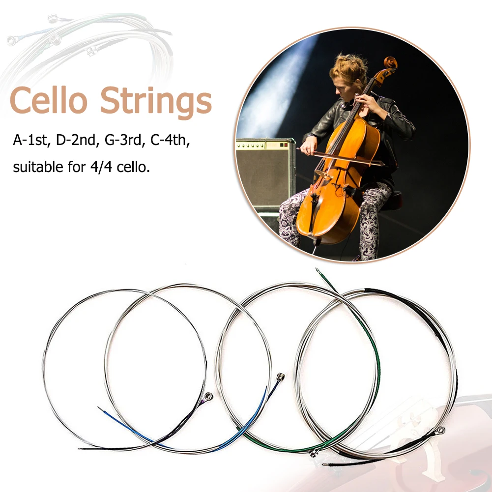 Cello Strings Full Set A-D-G-C Steel Core Wound Warm Sound Cello String Musical Instrument Accessories for Size 4/4