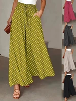 2025 Primavera/Verano Pantalones bohemios de pierna ancha con cintura elástica y pantalones de falda larga con estampado de lunares para mujer