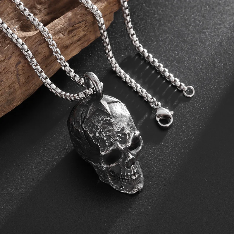 Retro Gothic Domineering Skull Pendant Necklace Men\\\\\'s Trendy Punk Style Rock Hip Hop Party Gift