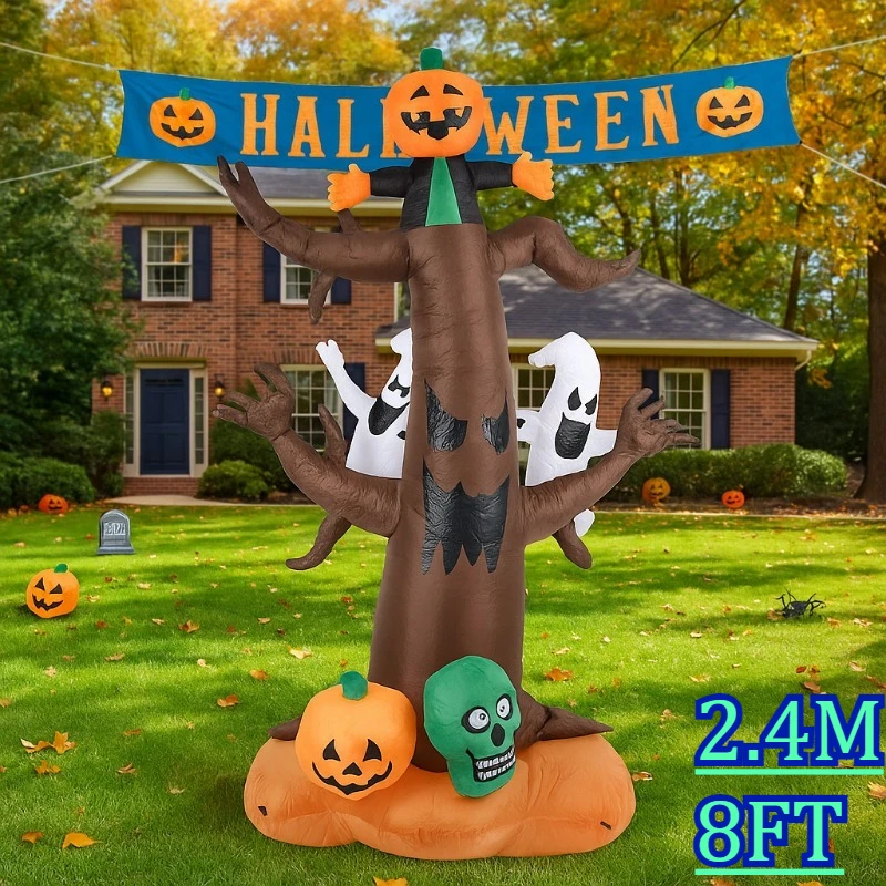8 футов Хэллоуин праздничное освещение тыквенная голова елочное украшение вечерние на открытом воздухе со светодиодными фонарями декоры двор сад ужас реквизит